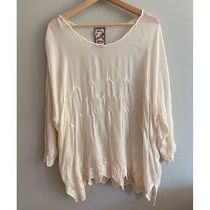 Johnny Was NWOT XL Cream Blouse With Cream Embroidery